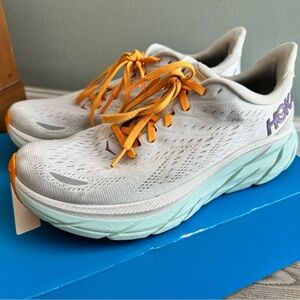 Hoka Women's Running Shoes in Light Gray, Mint & Orange Accents
